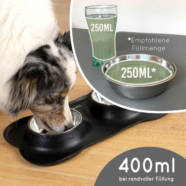 Підставка для миски з силікону KaraLuna з нержавіючою мискою для котів та собак | 400 мл, Чорний | Комплект мисок та підставки