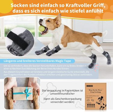Шкарпетки для собак, 2 пари, протиковзкі, з м'яким захистом подушечок, з надійним застібкою, для дому (XS-2.0, сірий)