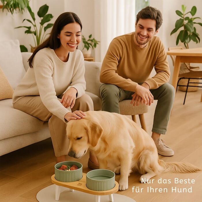 Миска для собак BELMIN, піднята - миска для води та їжі для собак, піднята годівниця для великих собак та котів, 2 регульовані висоти, миска з кераміки з бамбуковим підставкою, неслизький килимок
