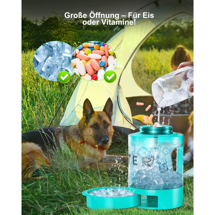 Турбопляшка для собак Lesotc 2200 мл: велика, портативна, для подорожей та кемпінгу (м'ятний)