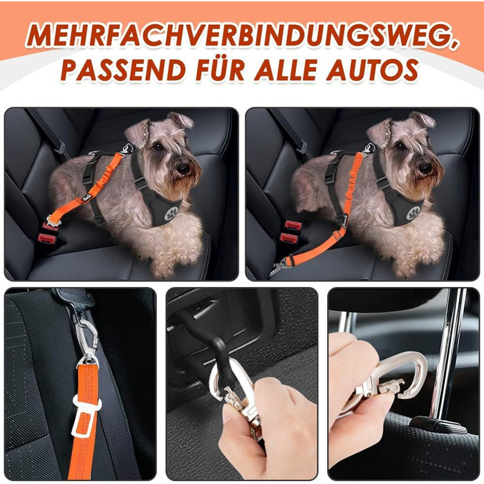 Поясний ремінь безпеки для собак SlowTon (2 шт.) - автолеєрка з регулюванням, еластичний амортизатор, міцний нейлон, світловідбиваючий