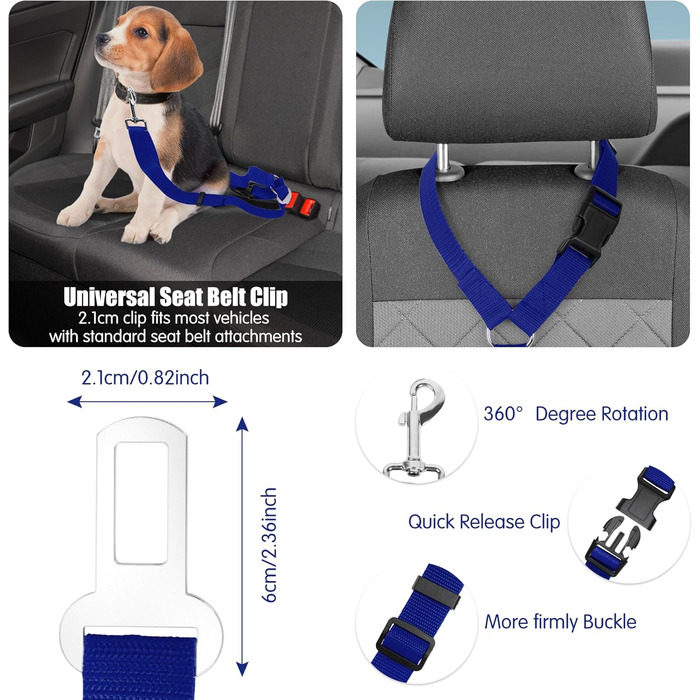 Автомобільний затискач для собак, ремінь безпеки для тварин, кріплення до підголівника, міцний поводок, шлейка для собак, котів та інших домашніх тварин (Блакитний)
