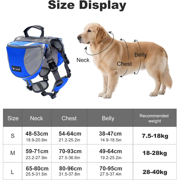 PETCUTE Рюкзак-переноска для собак середніх та великих порід, регульований, для подорожей, прогулянок, тренувань, з ручкою, синій
