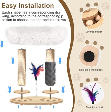 Інтерактивне котяче іграшкове карусель з дерева Banaone 4 в 1: карусель, когтеточка, іграшка, туалет для котів