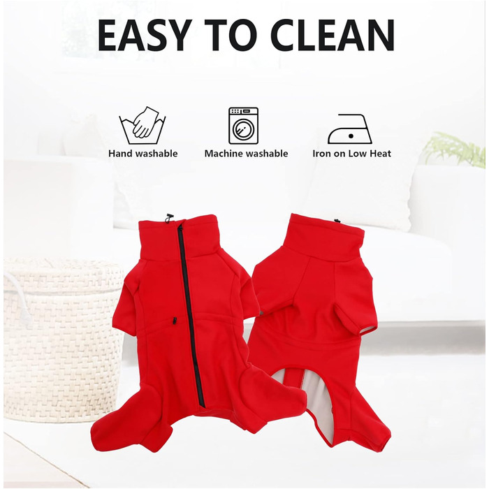 Теплий флісовий халат для собак, цільнотілий, з чотирма лапами, з регульованим капюшоном та блискавкою, зимовий одяг, ідеально підходить для собак у приміщенні та на вулиці, для малих, середніх та великих собак, червоний