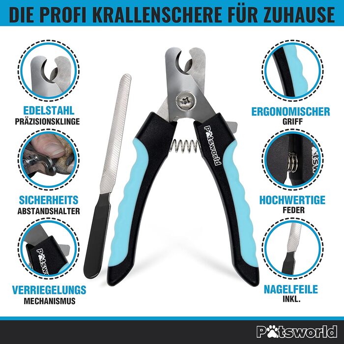 Професійні кусачки для обрізання кігтів собак та котів Paätsworld - безпечні, з обмежувачем, з нержавіючої сталі, з пилочкою (L) для великих собак, котів та гризунів