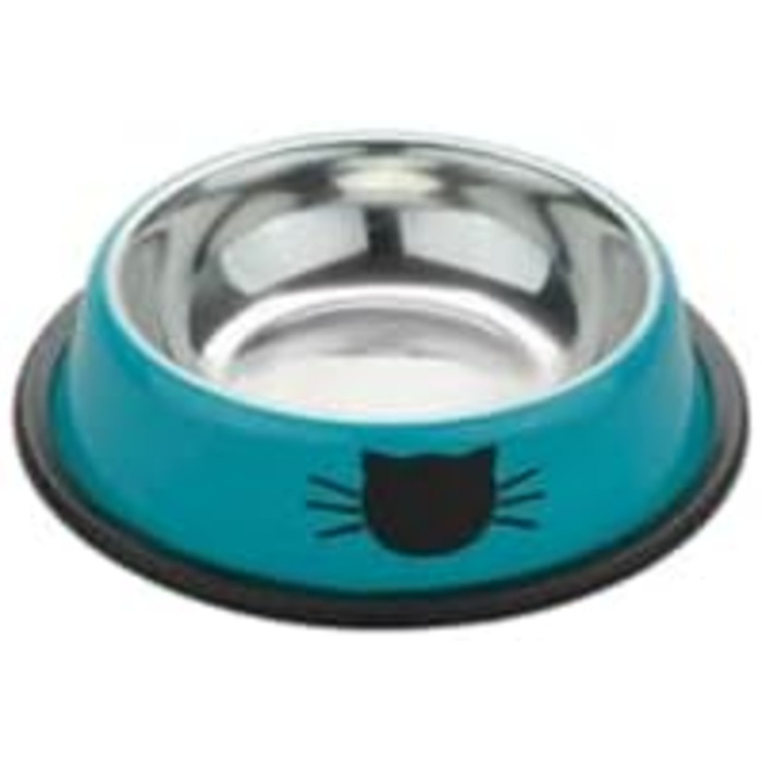 PAWPOURRI Миски для котів з нержавіючої сталі, протиковзкі, 2 шт. (230 мл, синій та червоний)
