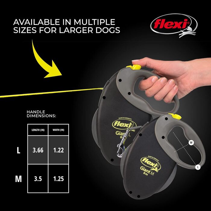 Flexi USA Giant неонова автоматична повідок-рулетка для собак до 50 кг, 8 м, чорний/неоновий, міцна, не заплутується