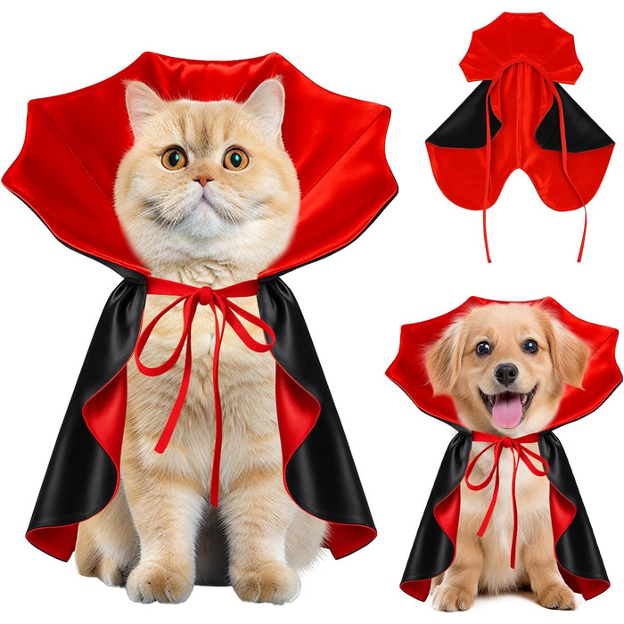 Костюм на Хелловін для собак та котів: вампірський набір, чорний/червоний, чорний/фіолетовий. Розміри S, червоний