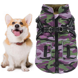 Водонепроникна куртка для собак, світловідбиваюча, теплий зимовий одяг, жилет з інтегрованим шлейкою, для маленьких, середніх та великих собак, захист від холоду, для нічних прогулянок, фіолетовий, 2XL