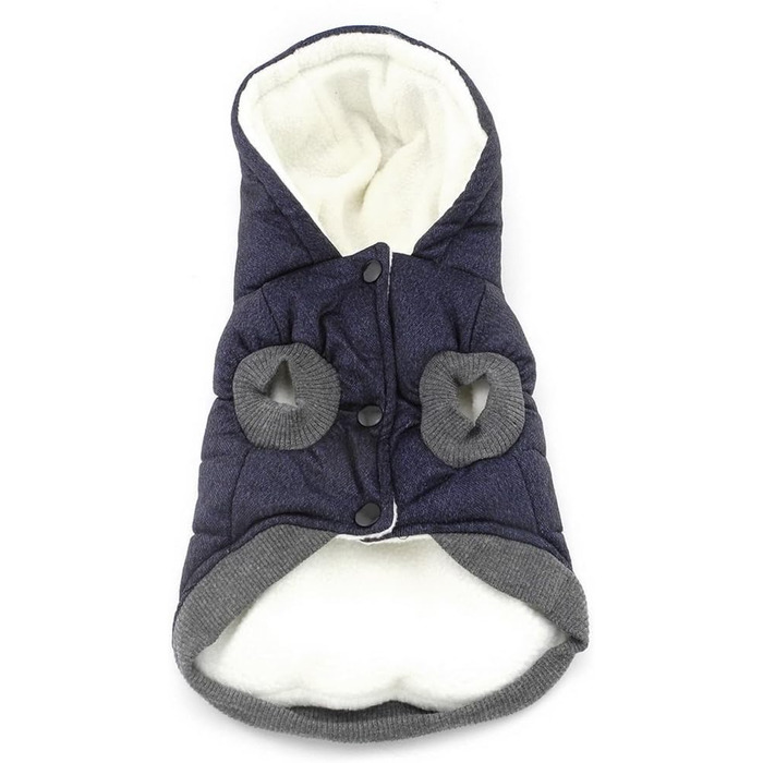 Теплий зимовий одяг для собак: тепла куртка-худі для собак маленьких та середніх порід, розмір L (обхват грудей 42 см), колір: блакитний з баранчими вушками