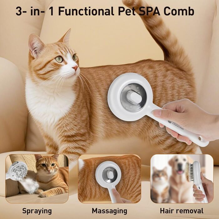 Масажна щітка 3-в-1 для тварин | Антистатичний гребінь для котів та собак | Видалення шерсті та масаж | Вбудований пульверизатор для води | Ідеальна для щоденного догляду за шерстю
