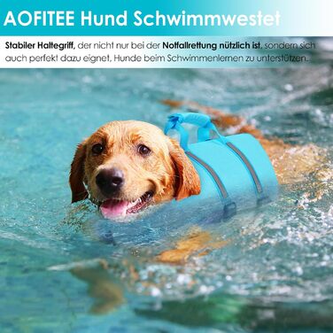 Спасальний жилет для собак AOFITEE XXL, великий розмір, з ручкою, світловідбиваючий, високоплавучий, для великих собак, блакитний