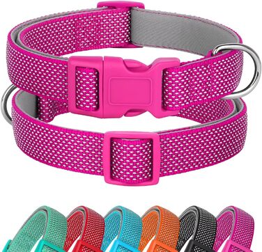Світловідбиваючий нашийник для собак Didog з пряжкою, регульований, м'який неопрен, з підкладкою, нейлон, для малих, середніх та великих собак, L (M: Neck 25-43cm, Рожевий)