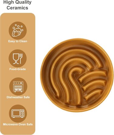 Миска для собак Slow Feeder з кераміки з нековзним силіконовим краєм - пазл для повільного годування, запобігання здуття та ожиріння (Абрикос-S) (Середній, Помаранчевий/Західний колір у зигзаг-смузі (Sunset Chevron))