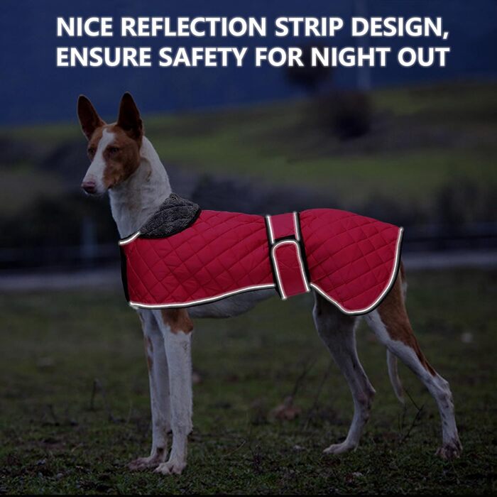 Водонепроникний теплий зимовий одяг для собак породи Віндгаунд, Уіппет, Лурчер. Зимова куртка для собак з флісовою підкладкою, регульована, для середніх та великих порід, темно-синій, розмір S (L(спина: 61-64 см))