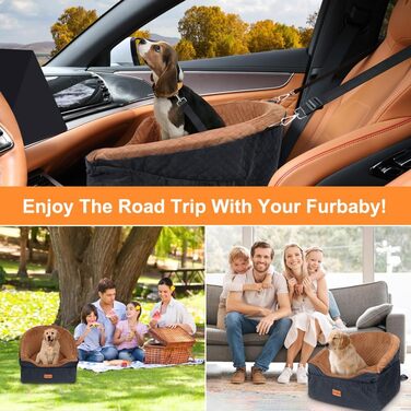 Автокрісло для собак Vivifying: підходить для малих та середніх порід (до 13,6 кг), з підйомником, кишеньками та ременем безпеки, коричнево-чорне