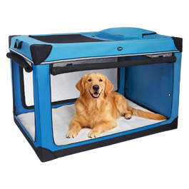Складаний переносний вольєр для собак Ownpets XXL (122 см), блакитно-чорний, з м'якою підстилкою та міцними сітчастими вікнами