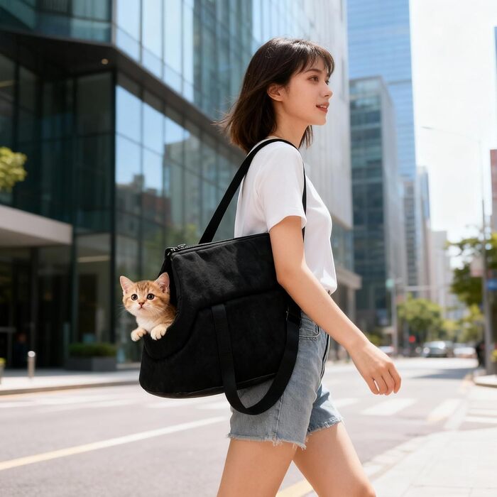 Чорна переносна сумка для собак та котів, складана, з сіткою, для транспортування