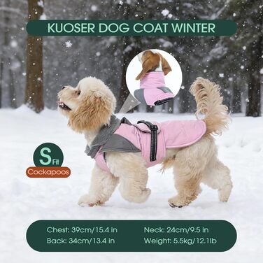 Водонепроникна та вітронепроникна куртка для собак Kuoser, теплий зимовий халат для великих собак, рожева XL
