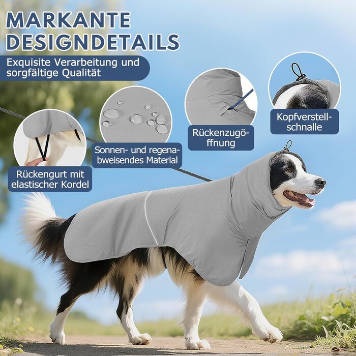 Водонепроникний дощовик для собак з світловідбиваючими смугами та отвором для повідка - дихаюча куртка для собак всіх розмірів, вітронепроникний та регульований (Сірий, L)