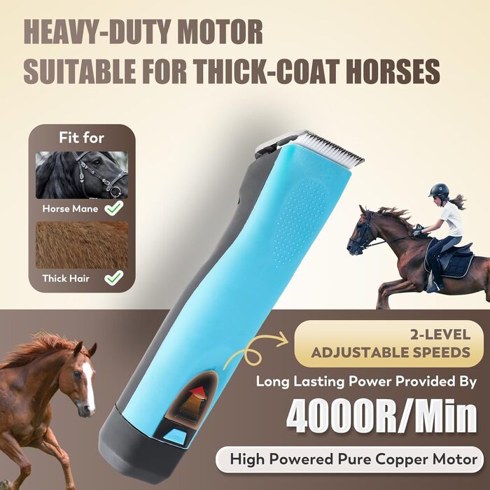 Машина для стрижки тварин CGOLDENWALL CG-CP-9060-1: акумулятор 1400mAh, кабель 3.5м, 3200-4000 об/хв, 2 швидкості, для собак, коней, кіз, корів та тварин з густою шерстю