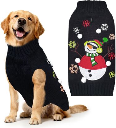Святий Вечірній Пуловер для Собак, Милий Олень, Пуловер для Домашніх Улюбленців, Тепла Зима, Середні та Великі Собаки та Кішки (XXL) (XL, Чорний Сніговик)