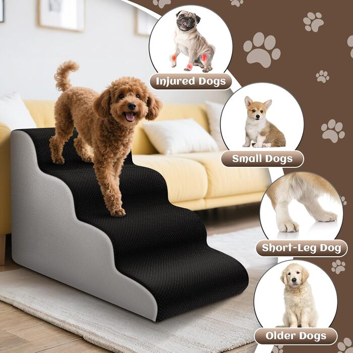 Східці для собак та котів JUOIFIP, 4 сходинки, для маленьких порід, з губчастою поверхнею, чорного кольору