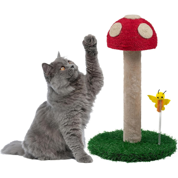 Котячий когтетоп Kratzbaum з мотивом грибів - когтетоп для котів 45 см з трьома текстурами, когтетоп-стійка, когтетоп з товстої тканини, котячі меблі, котячий когтетоп