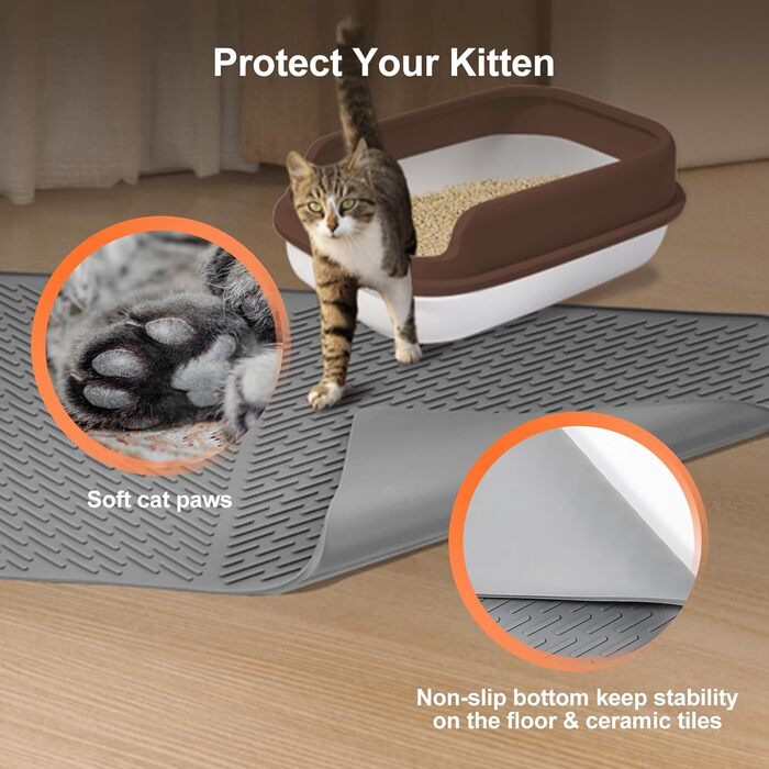 Килимок для котячого туалету Odoland, 2 шт., 71 x 51 см, сірий, силіконовий, вологостійкий