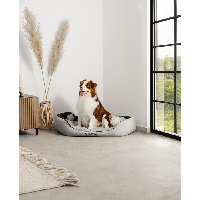 Ліжко для собак Lionto 4-в-1 з поворотним подушкою, 85x70 см, з міцного оксфорду, водовідштовхувальне, для котів та собак, з глибоким входом, з декоративною подушкою (сірий/чорний)