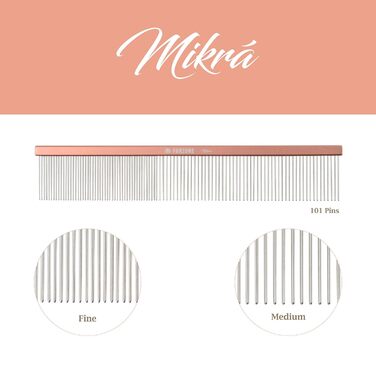 Гребінець для собак Furzone 2-в-1: металева гребінець для Віндхаундів (дрібний/середній зуб), 101 штифт з нержавіючої сталі, легка ручка з алюмінію, 22 см, професійний догляд