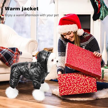 Водонепроникний теплий зимовий одяг для собак Petcute з капюшоном. Куртка-пуховик для маленьких, середніх та великих собак. Чорний колір, розмір M