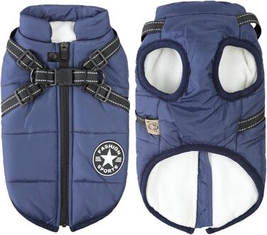 Тепла зимова куртка для собак Aiboria, XL, блакитна: вітро- та водонепроникна, 2-в-1, жилет-упряж для цуценят
