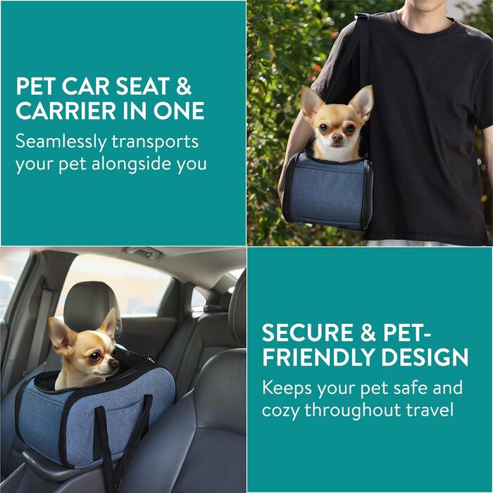 Автокрісло для собак Navaris - блакитне, з блискавкою та повідком - переносна переносна клітка для собак, м'яке крісло