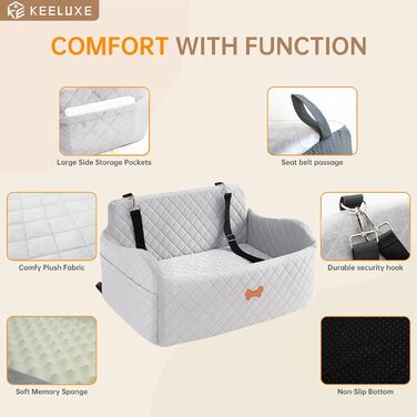Підвищення для собак у авто, для собак до 25 кг або 2 маленьких собак, м'яке авто-ліжко для собак з Memory Foam, 2 страхувальні ремені та сумка для зберігання (Сірий)