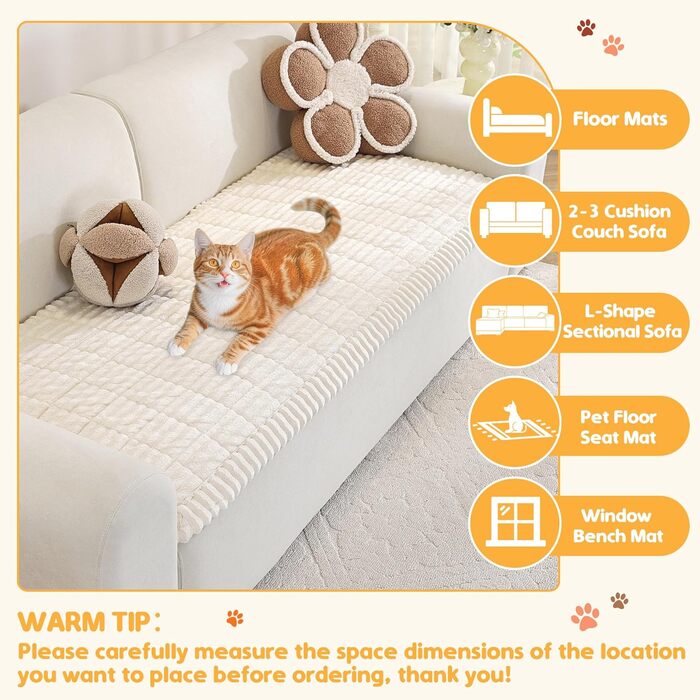 Плед на диван для собак, фланелевий, 70 x 180 см, бежевий. М'який, зручний, антиковзаючий, для захисту дивана від шерсті та бруду. Можна прати в машині.