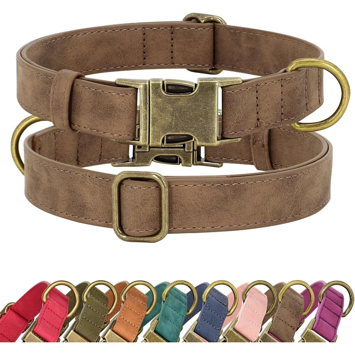 Нашийник для собак Didog з м'якої PU-шкіри, стильний нашийник з швидкою застібкою для великих собак, легко чистити, регульований, для щоденних прогулянок, фіолетовий, розмір L (38,1-48,3 см), підходить для собак з обхватом шиї 38-48 см