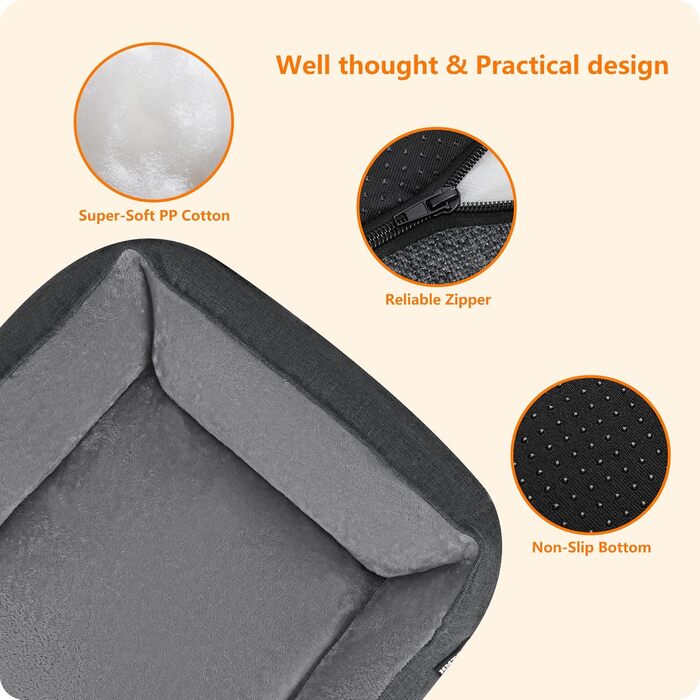 Ліжко для собак, диван-лежанка, подушка для тварин, корзинка для собак. Знімне та пральне, сірого кольору, розмір 90 x 75 x 25 см