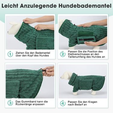 Рушник для собак з мікрофібри, швидковисихаючий, з клямкою та регульованою гумкою, придатний для прання в машині, для великих, середніх та маленьких собак (XXL, зелений)