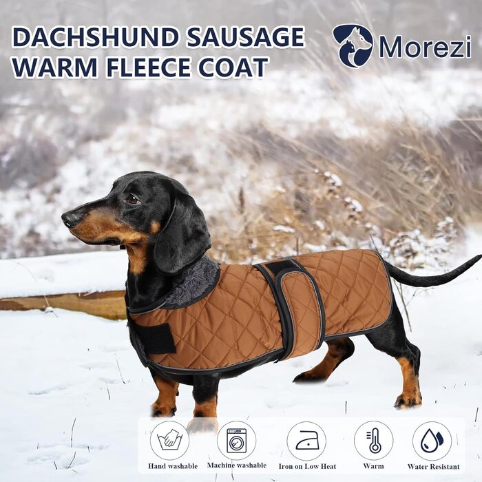 MOREZI Теплий зимовий одяг для собак - водонепроникний пуловер для такс з вовняною підкладкою та регульованими ременями, теплий зимовий одяг для маленьких собак на вулицю, зелений, S (довжина спини: 36-38 см), зелений (M (довжина спини: 42-45 см), коричне