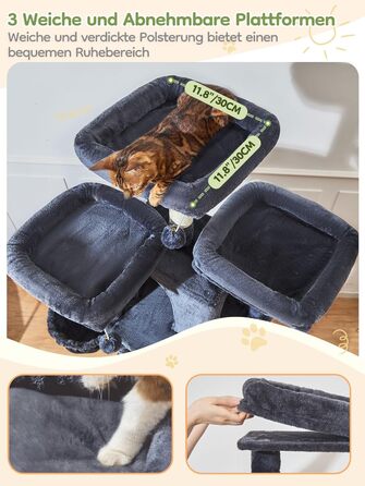 Котячий будиночок Taoqimiao 193 см XXL: великий, стабільний, з 2 будиночками, 7 стовпчиками для дряпання, гамаком та кошиком (MS047G, сірий)