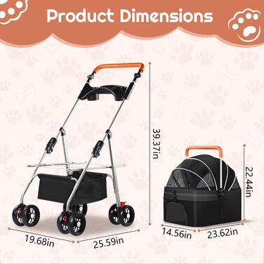 Візок для тварин Simcat: для собак та котів, складаний, з поворотними колесами (блакитний)