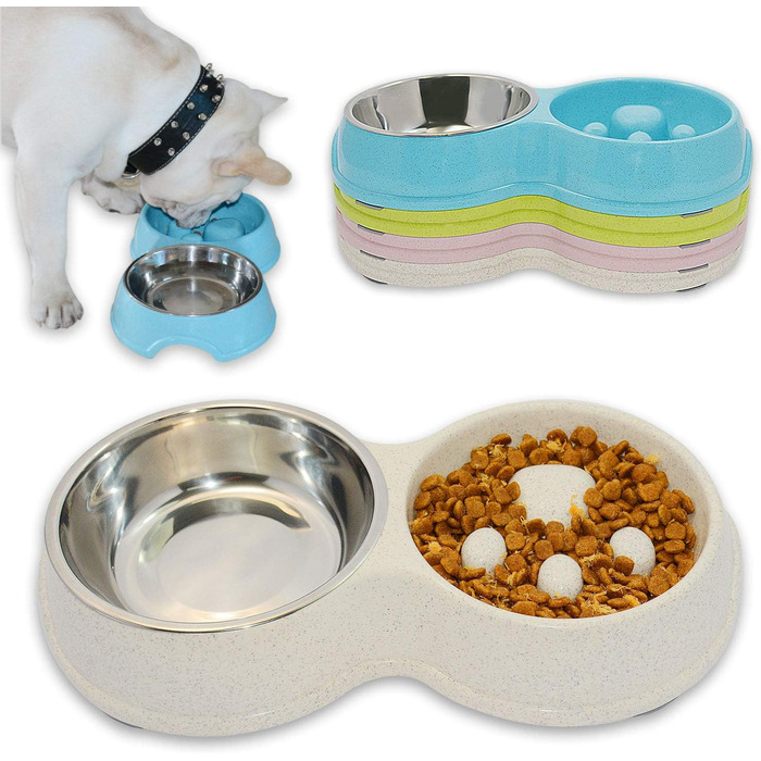 Миска для собак Frenchie Fress, нержавіюча сталь, інтерактивна, для повільного годування, екологічна, біла