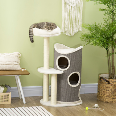 PawHut Cat Tree 109 см Cat Tree з кігтеточкою та лежаком для кішки, колони з сизалю, сучасний у білому сірому кольорі для любителів кішок