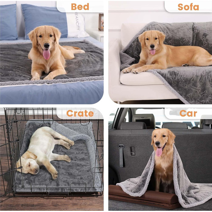 Водонепроникний коврик для собак PETTOM, 145 x 127 см, фліс Sherpa, захист дивану, миється, двосторонній, сірий