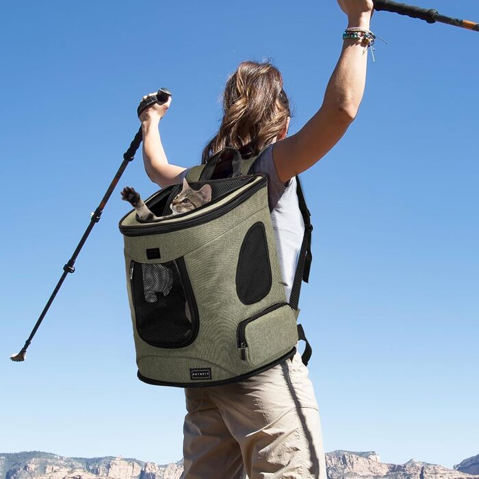 Рюкзак для котів та собак Petsfit - зелений, до 5 кг, з сіткою та регульованим ременем