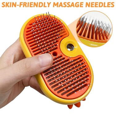 Паровушка для котів з кнопкою розблокування, 4-в-1 покращена багатофункціональна парова щітка для котів, самоочисна щітка для догляду за шерстю довгошерстих, короткошерстих собак, котів, жовта