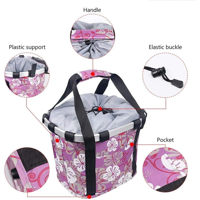 Знімний велосипедний кошик для маленьких тварин - складана передня сумка - портативний візок для котів та собак (фіолетовий)