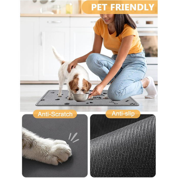 Килимок під миску для собак та котів, сірий, 30x50 см, з принтом 'I love my fur Baby'